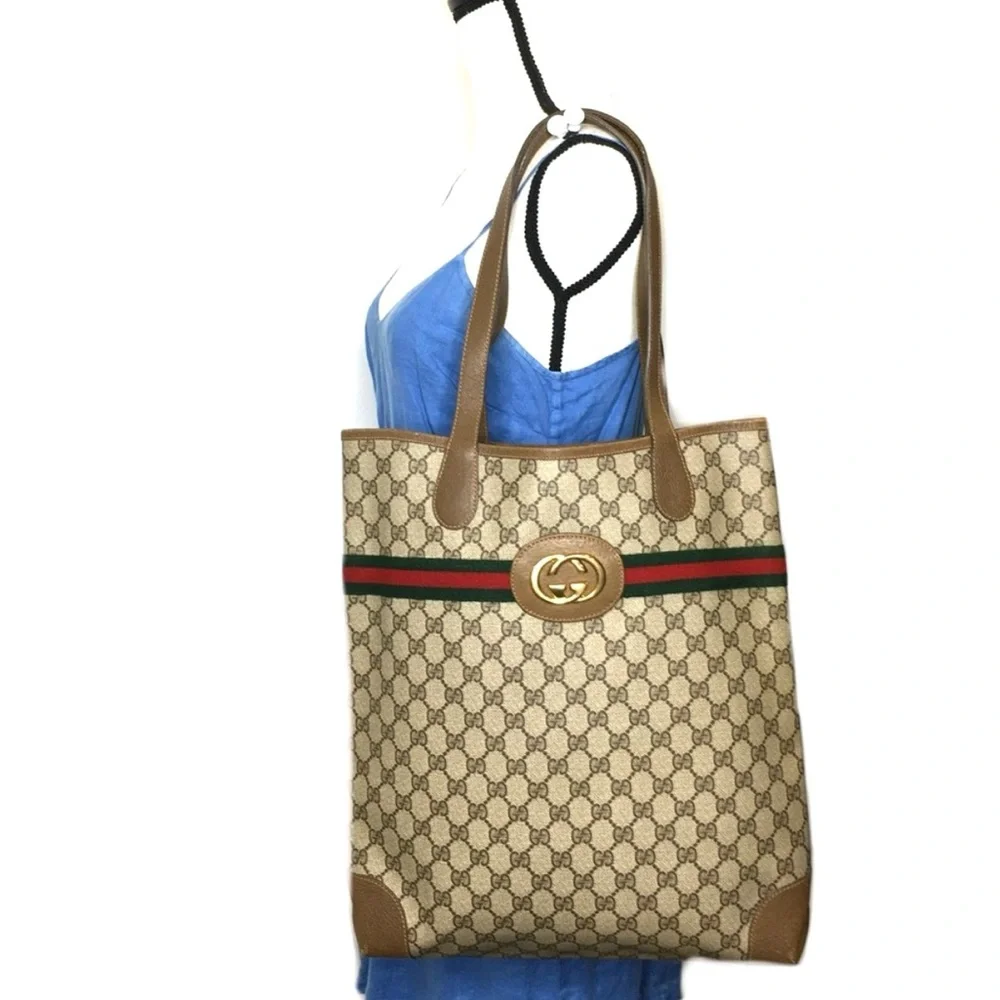 Authentic Gucci brown monogram coated canvas large tote bag leather trims - Picture 4 of 16
